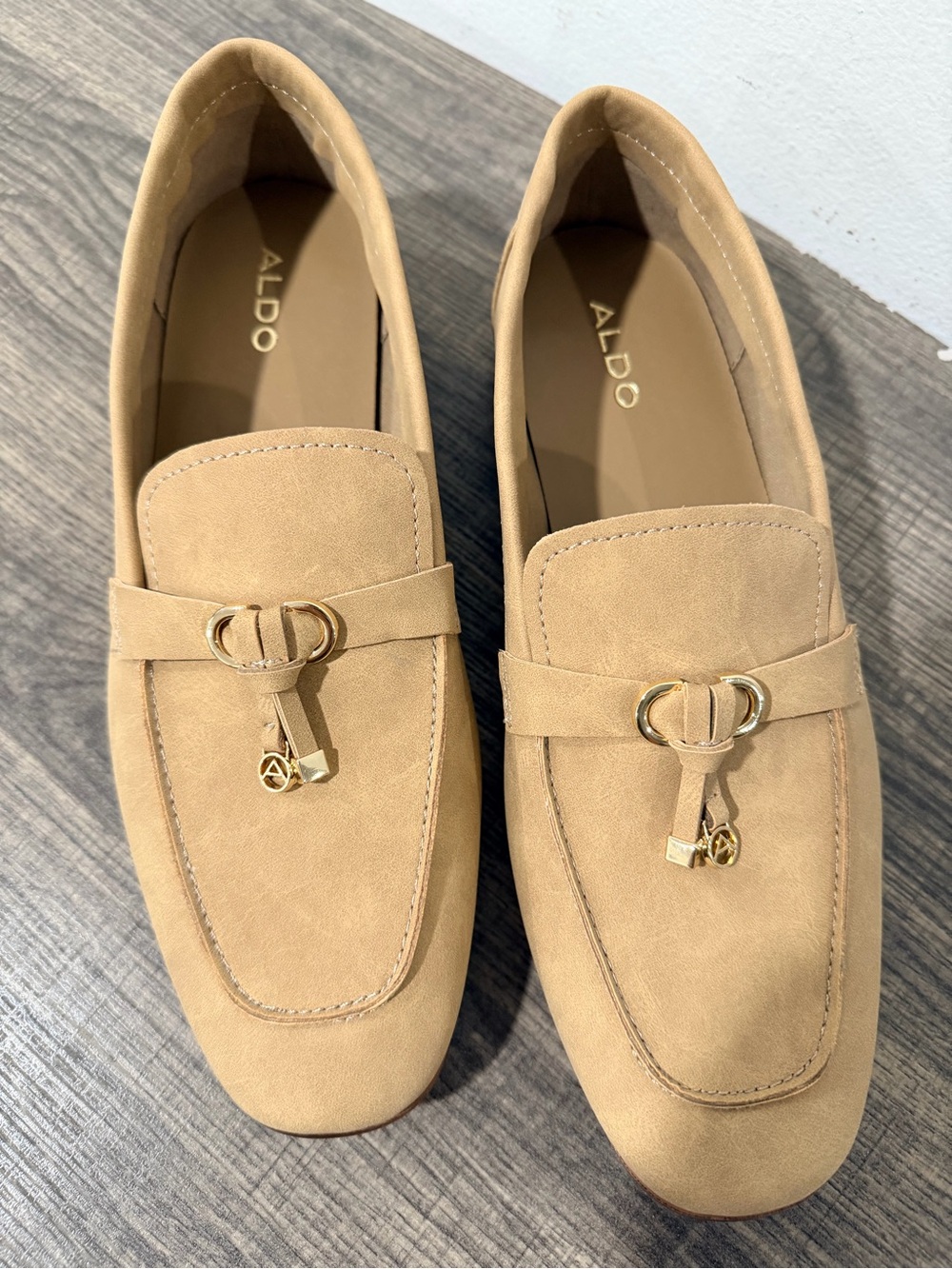 ALDO Tan Slip-On Loafers with Gold Accent women size 9M